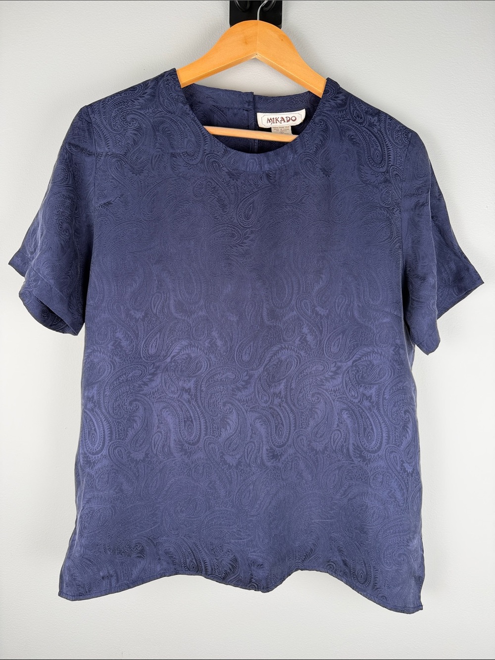 Silk Paisley Navy Blue Top 100% Silk Chic Quiet Luxury